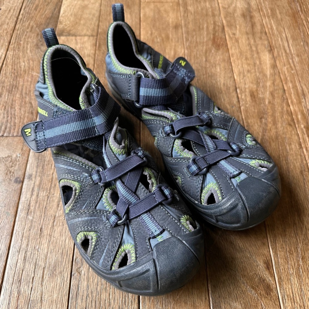 Merrell Hydro Hiker Sandal Kids 4M Leather Water Sport Closed Toe Grey Green